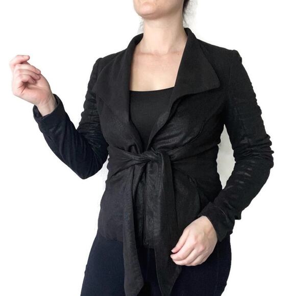 Zara Black Metallic Silver Tie Front Blazer Size Medium - Picture 1 of 4